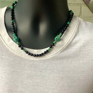 Men’s Black Agate Skull Necklace 💀